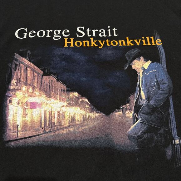 George Strait Mens Short Sleeve Honkytonkville 2004 T-Shirt Made in USA Black XL - Picture 3 of 8